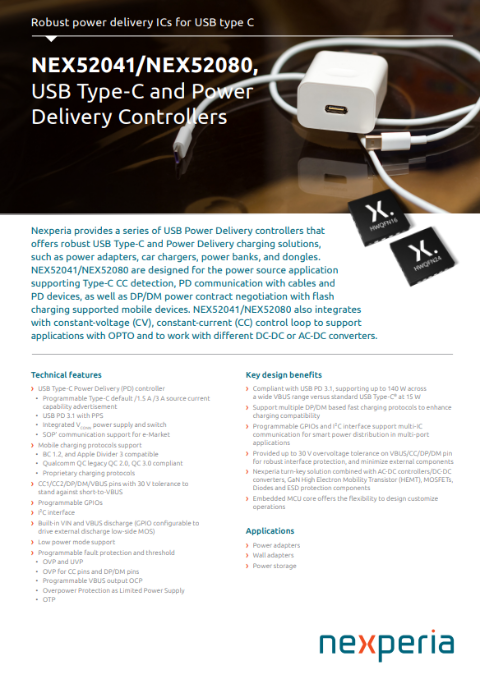 NEX52041/NEX52080, USB Type-C and Power Delivery Controllers