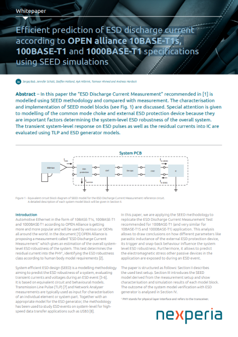 Efficient prediction of ESD discharge current according to OPEN Alliance 100BASE-T1 specification using SEED
